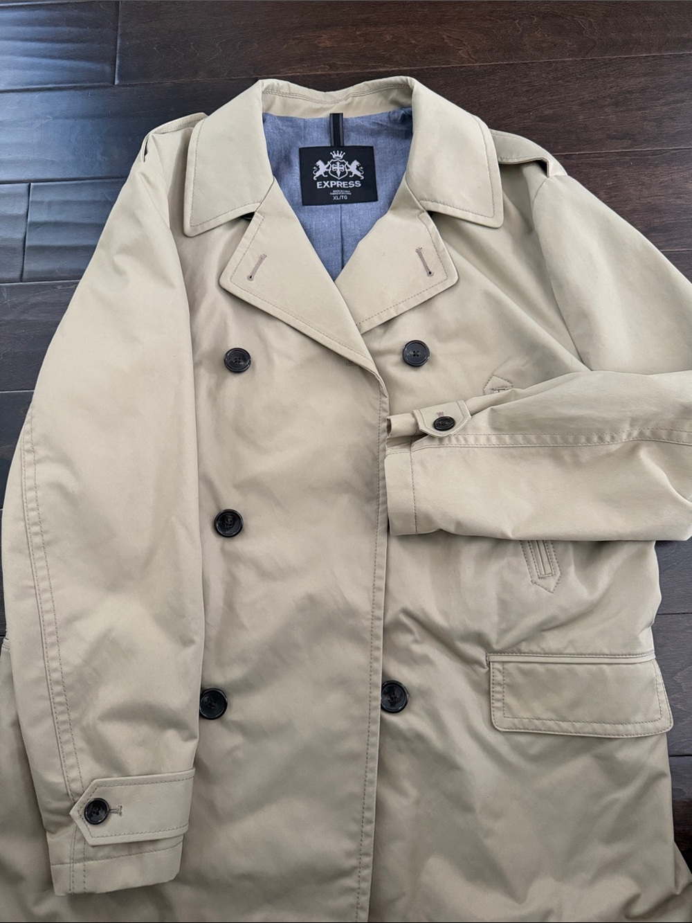 Express Men’s Khaki Double-Breasted Trench Coat